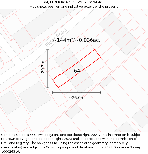 64, ELDER ROAD, GRIMSBY, DN34 4GE: Plot and title map