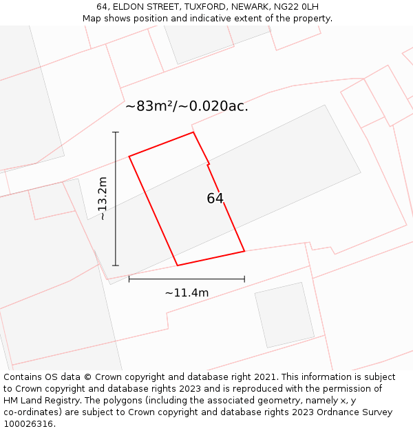 64, ELDON STREET, TUXFORD, NEWARK, NG22 0LH: Plot and title map