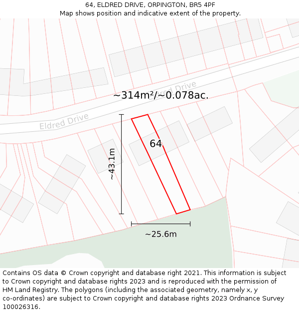64, ELDRED DRIVE, ORPINGTON, BR5 4PF: Plot and title map