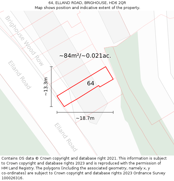 64, ELLAND ROAD, BRIGHOUSE, HD6 2QR: Plot and title map