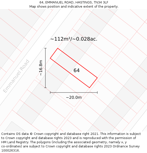 64, EMMANUEL ROAD, HASTINGS, TN34 3LF: Plot and title map