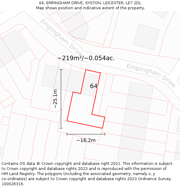 64, EMPINGHAM DRIVE, SYSTON, LEICESTER, LE7 2DL: Plot and title map
