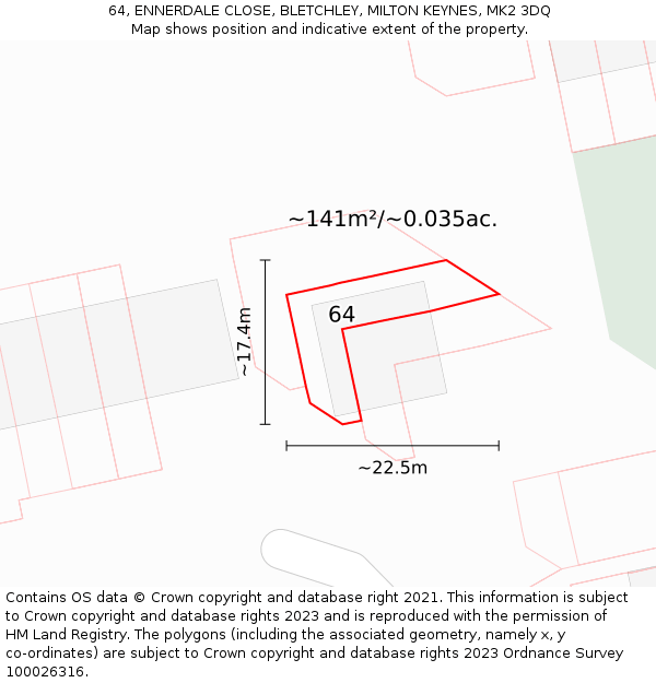 64, ENNERDALE CLOSE, BLETCHLEY, MILTON KEYNES, MK2 3DQ: Plot and title map