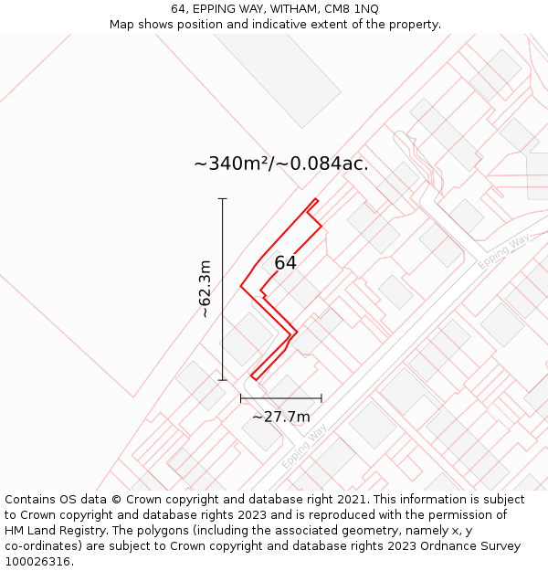 64, EPPING WAY, WITHAM, CM8 1NQ: Plot and title map