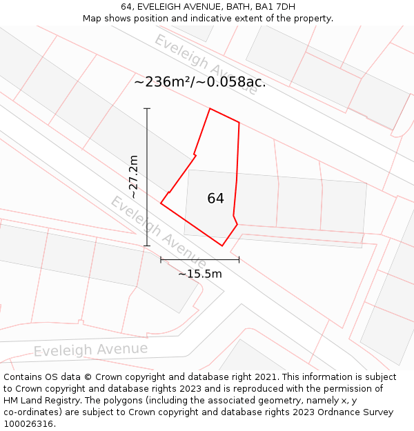 64, EVELEIGH AVENUE, BATH, BA1 7DH: Plot and title map