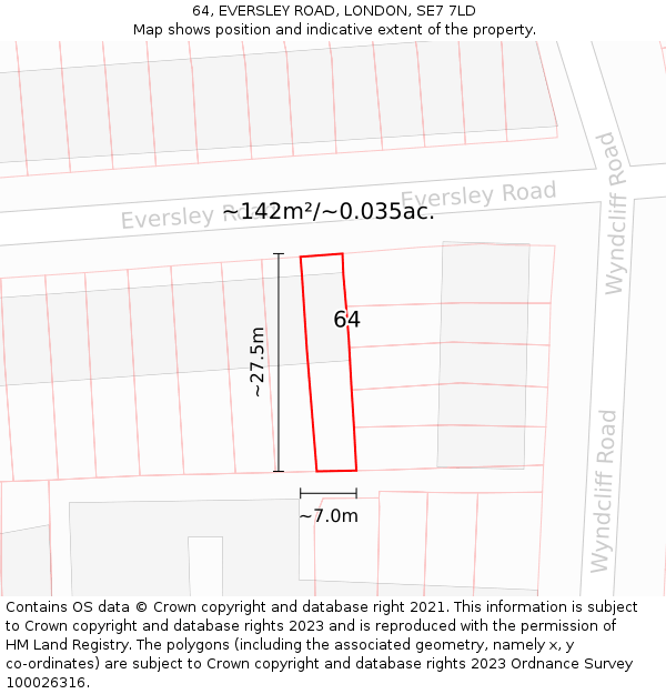64, EVERSLEY ROAD, LONDON, SE7 7LD: Plot and title map