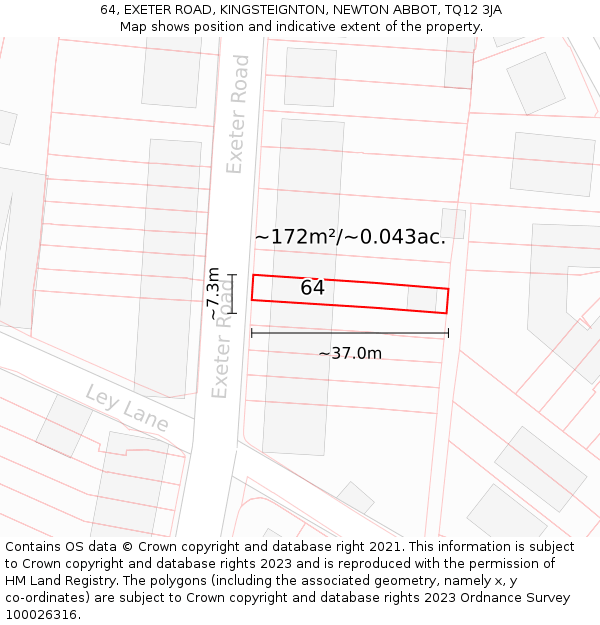 64, EXETER ROAD, KINGSTEIGNTON, NEWTON ABBOT, TQ12 3JA: Plot and title map