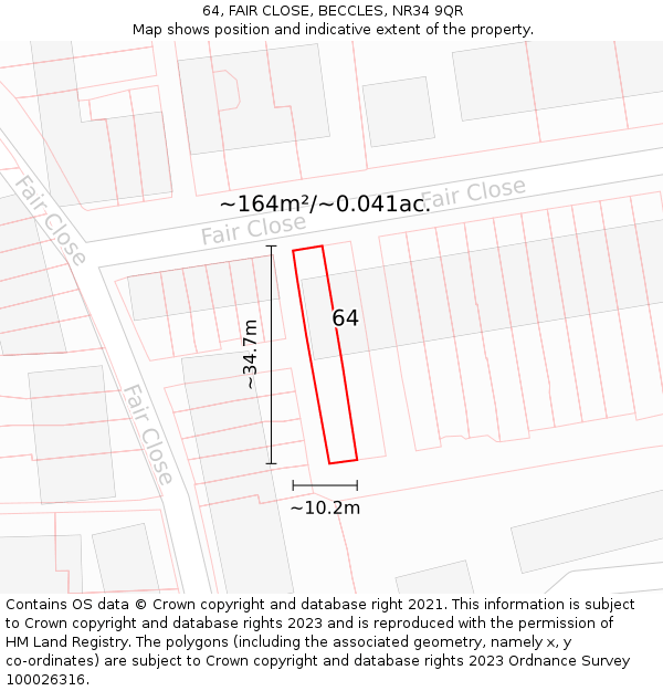 64, FAIR CLOSE, BECCLES, NR34 9QR: Plot and title map