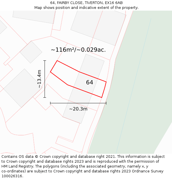 64, FAIRBY CLOSE, TIVERTON, EX16 6AB: Plot and title map