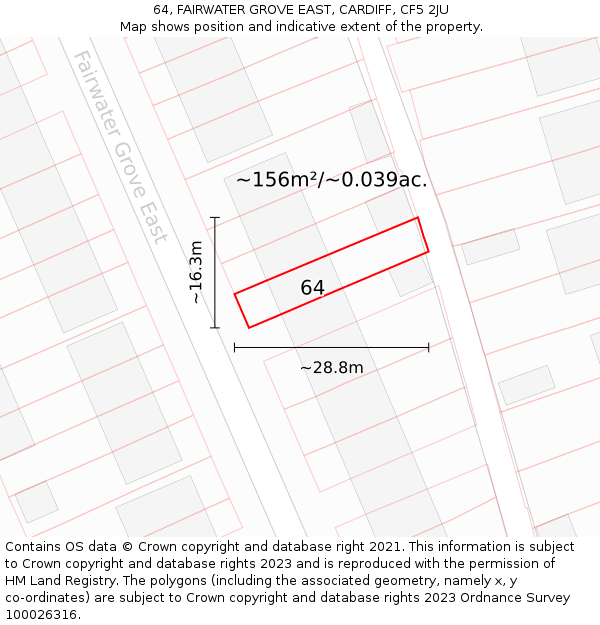 64, FAIRWATER GROVE EAST, CARDIFF, CF5 2JU: Plot and title map
