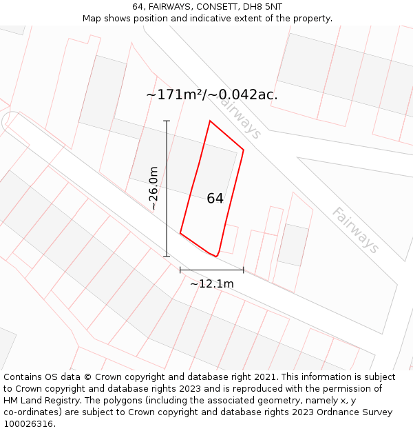 64, FAIRWAYS, CONSETT, DH8 5NT: Plot and title map