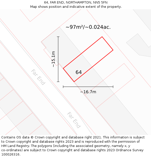 64, FAR END, NORTHAMPTON, NN5 5FN: Plot and title map