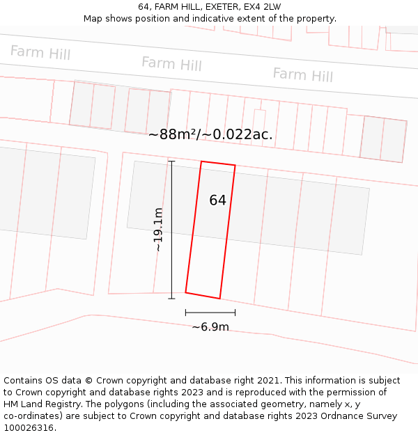 64, FARM HILL, EXETER, EX4 2LW: Plot and title map