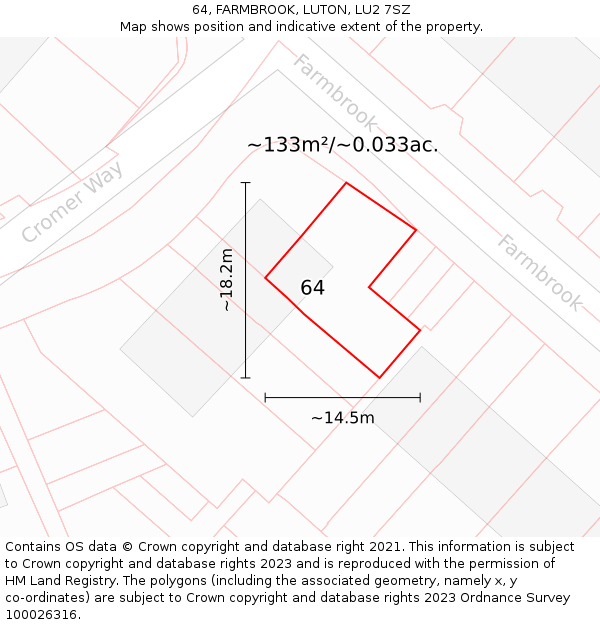 64, FARMBROOK, LUTON, LU2 7SZ: Plot and title map