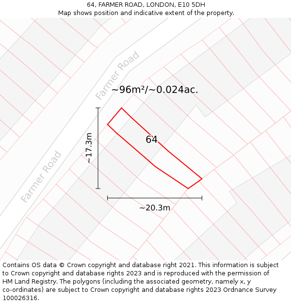 64, FARMER ROAD, LONDON, E10 5DH: Plot and title map