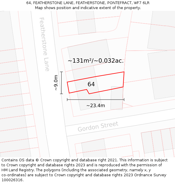 64, FEATHERSTONE LANE, FEATHERSTONE, PONTEFRACT, WF7 6LR: Plot and title map