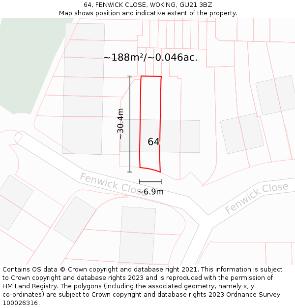 64, FENWICK CLOSE, WOKING, GU21 3BZ: Plot and title map