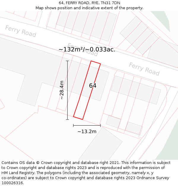 64, FERRY ROAD, RYE, TN31 7DN: Plot and title map