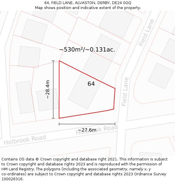 64, FIELD LANE, ALVASTON, DERBY, DE24 0GQ: Plot and title map