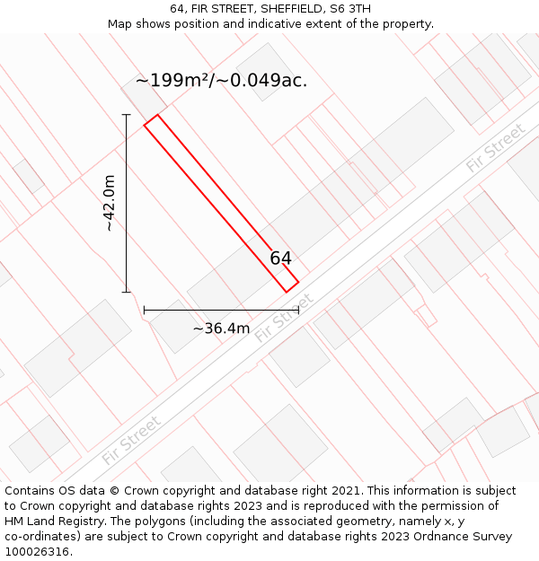 64, FIR STREET, SHEFFIELD, S6 3TH: Plot and title map