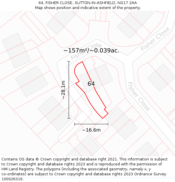 64, FISHER CLOSE, SUTTON-IN-ASHFIELD, NG17 2AA: Plot and title map