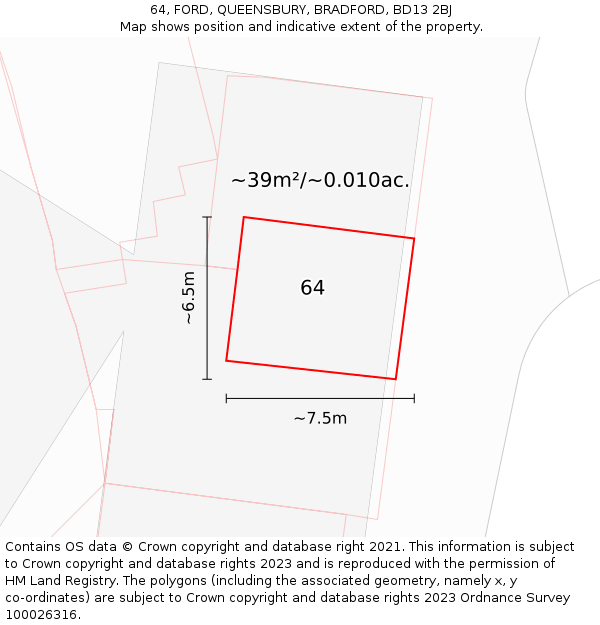 64, FORD, QUEENSBURY, BRADFORD, BD13 2BJ: Plot and title map