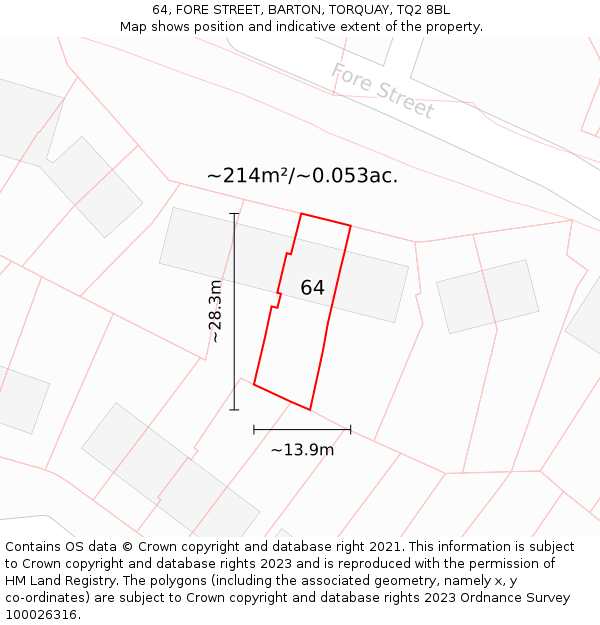 64, FORE STREET, BARTON, TORQUAY, TQ2 8BL: Plot and title map