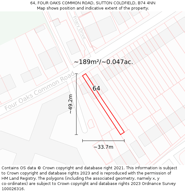 64, FOUR OAKS COMMON ROAD, SUTTON COLDFIELD, B74 4NN: Plot and title map