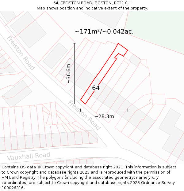 64, FREISTON ROAD, BOSTON, PE21 0JH: Plot and title map