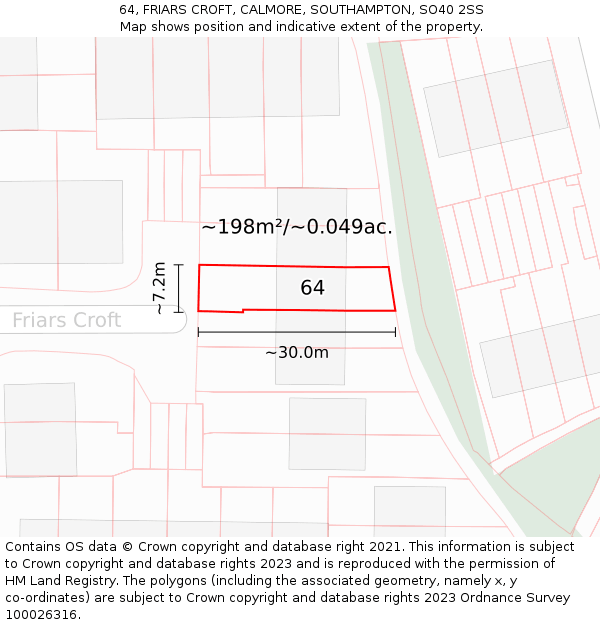 64, FRIARS CROFT, CALMORE, SOUTHAMPTON, SO40 2SS: Plot and title map