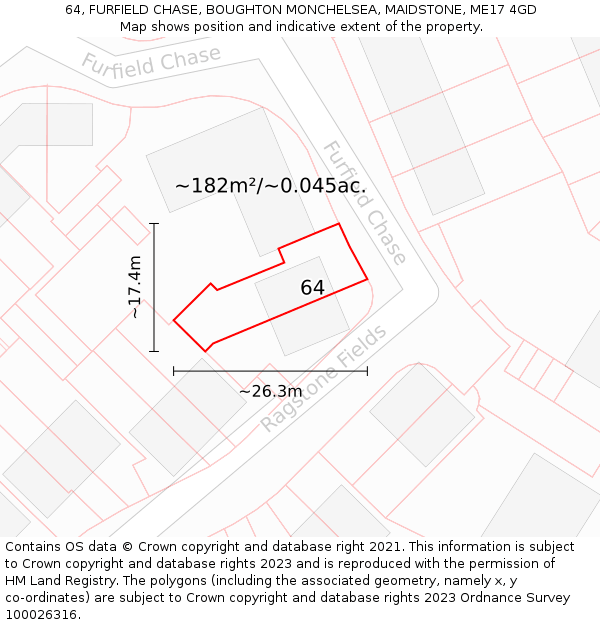 64, FURFIELD CHASE, BOUGHTON MONCHELSEA, MAIDSTONE, ME17 4GD: Plot and title map