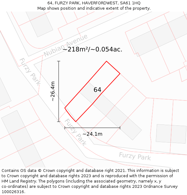 64, FURZY PARK, HAVERFORDWEST, SA61 1HQ: Plot and title map