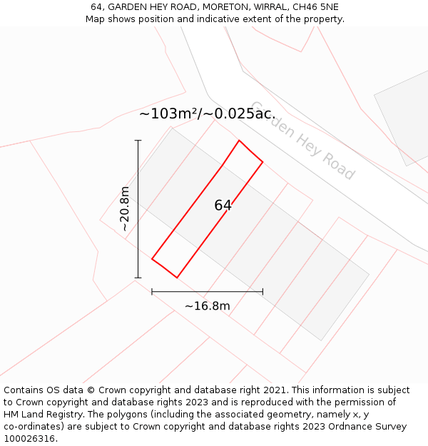 64, GARDEN HEY ROAD, MORETON, WIRRAL, CH46 5NE: Plot and title map