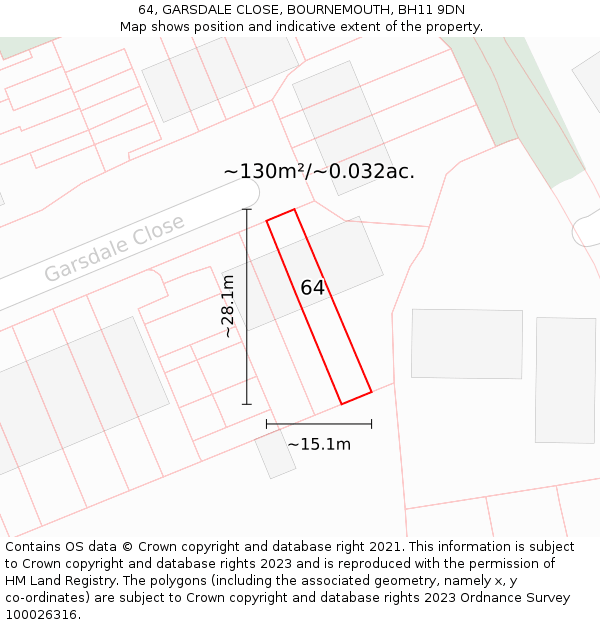 64, GARSDALE CLOSE, BOURNEMOUTH, BH11 9DN: Plot and title map