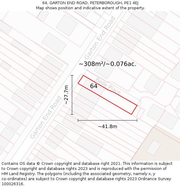 64, GARTON END ROAD, PETERBOROUGH, PE1 4EJ: Plot and title map