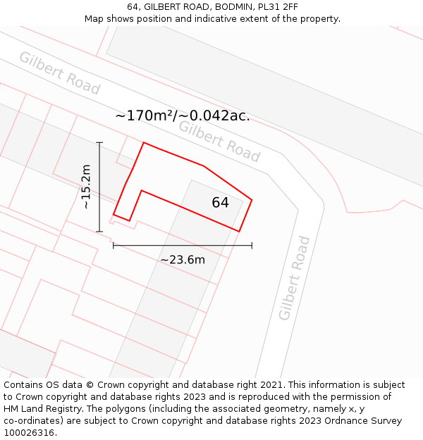 64, GILBERT ROAD, BODMIN, PL31 2FF: Plot and title map
