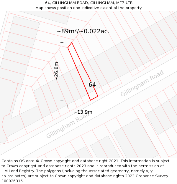 64, GILLINGHAM ROAD, GILLINGHAM, ME7 4ER: Plot and title map