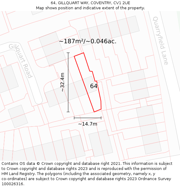 64, GILLQUART WAY, COVENTRY, CV1 2UE: Plot and title map