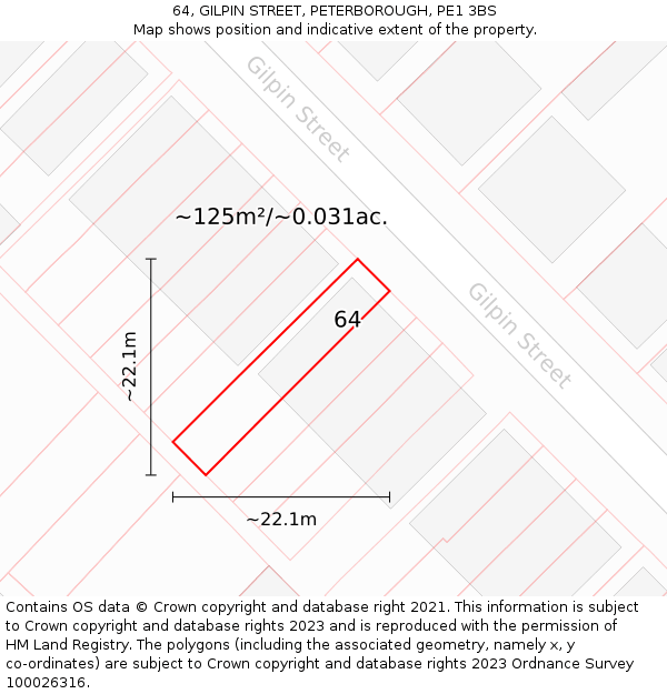 64, GILPIN STREET, PETERBOROUGH, PE1 3BS: Plot and title map