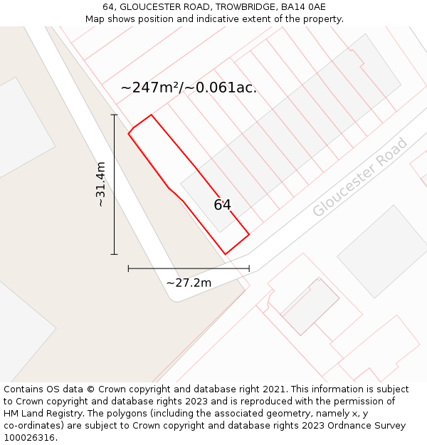 64, GLOUCESTER ROAD, TROWBRIDGE, BA14 0AE: Plot and title map