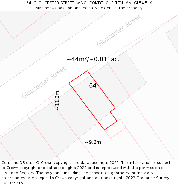 64, GLOUCESTER STREET, WINCHCOMBE, CHELTENHAM, GL54 5LX: Plot and title map