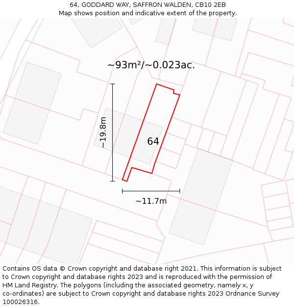 64, GODDARD WAY, SAFFRON WALDEN, CB10 2EB: Plot and title map