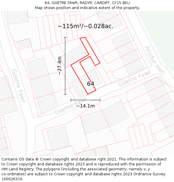 64, GOETRE FAWR, RADYR, CARDIFF, CF15 8EU: Plot and title map