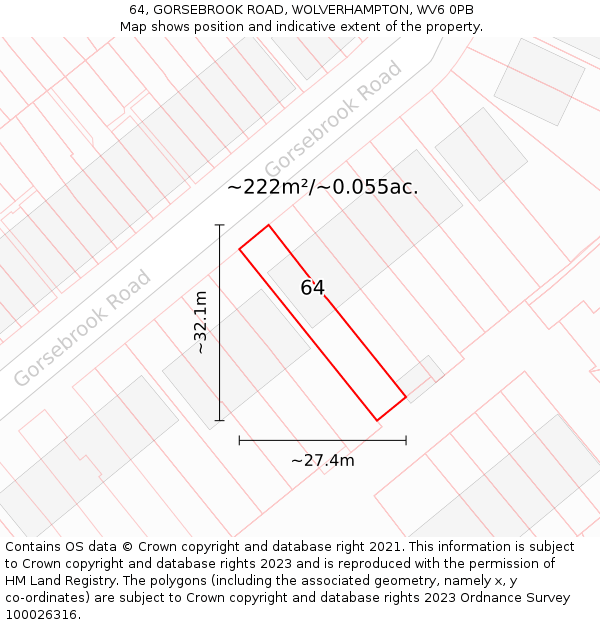 64, GORSEBROOK ROAD, WOLVERHAMPTON, WV6 0PB: Plot and title map