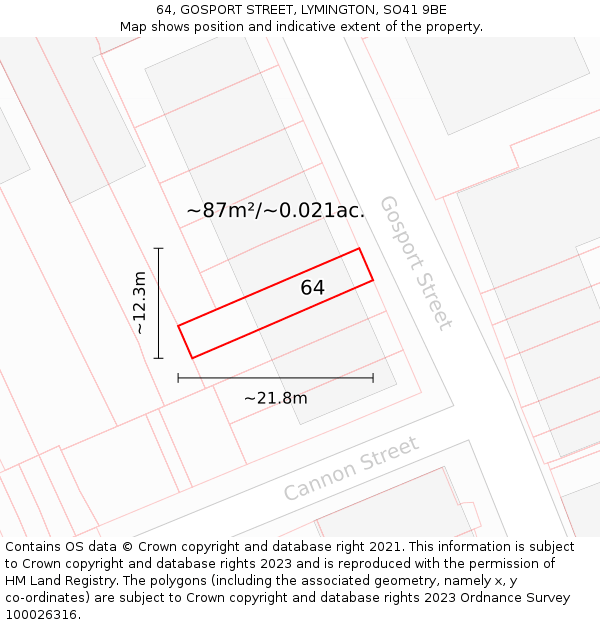 64, GOSPORT STREET, LYMINGTON, SO41 9BE: Plot and title map