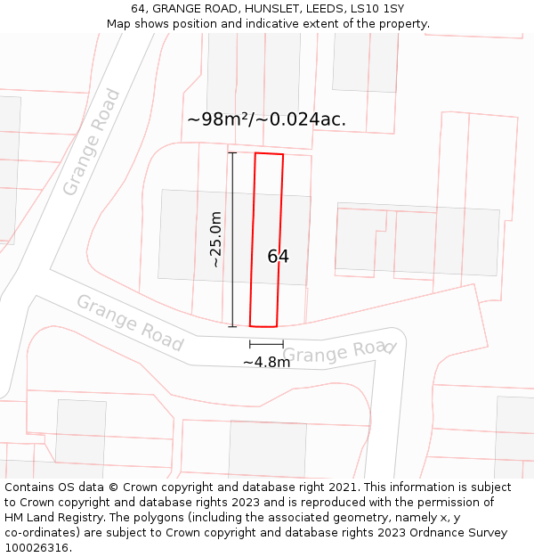 64, GRANGE ROAD, HUNSLET, LEEDS, LS10 1SY: Plot and title map