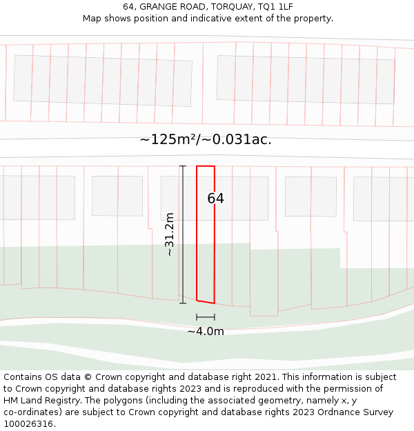 64, GRANGE ROAD, TORQUAY, TQ1 1LF: Plot and title map