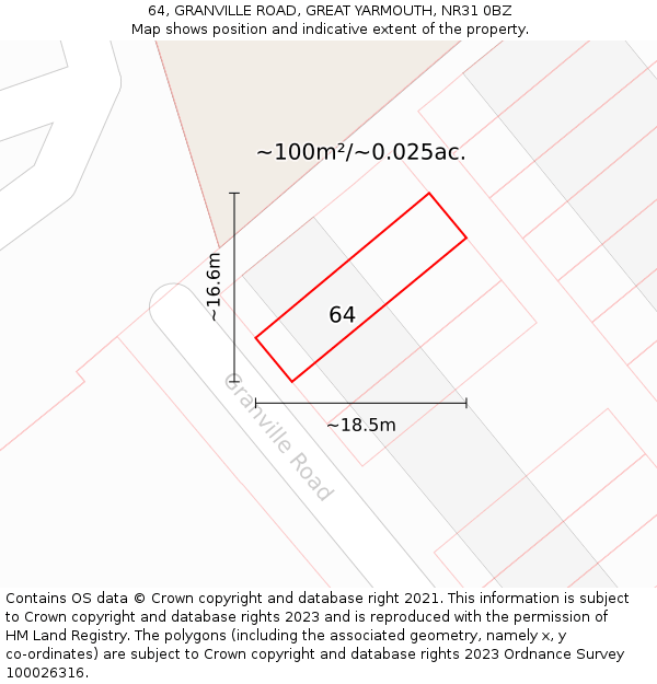 64, GRANVILLE ROAD, GREAT YARMOUTH, NR31 0BZ: Plot and title map