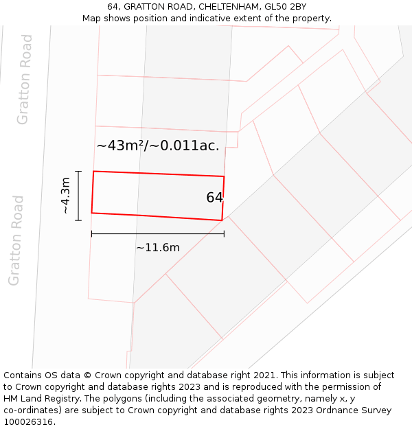 64, GRATTON ROAD, CHELTENHAM, GL50 2BY: Plot and title map