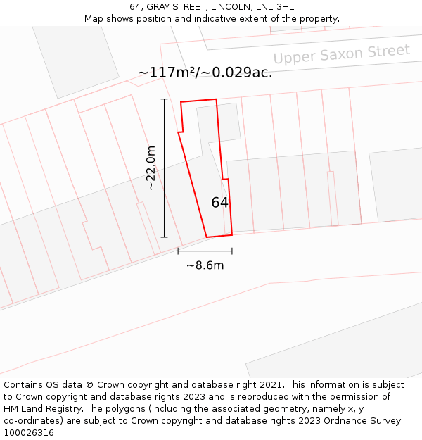 64, GRAY STREET, LINCOLN, LN1 3HL: Plot and title map